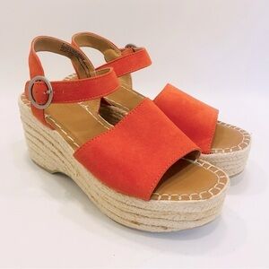 Universal Thread Orange Espadrille Wedges Size 7 Heels Platform Jute Coral Suede